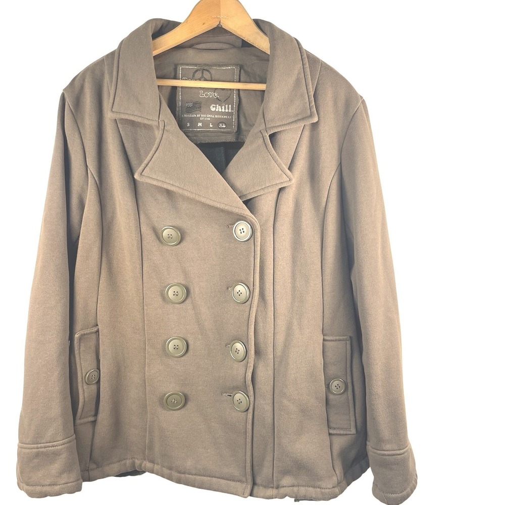 Peace Love Chill Pea Coat Size Gray Light weight Size XL